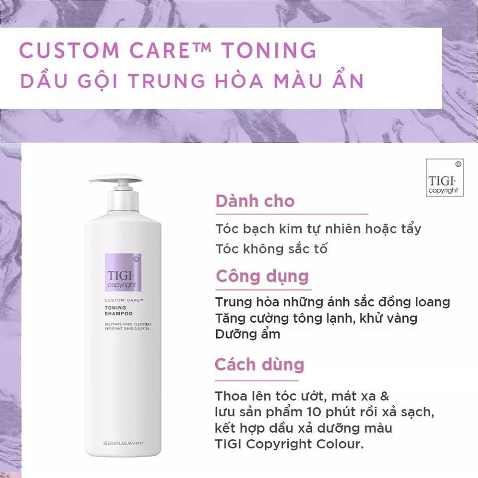 DẦU GỘI TÍM TRUNG HÒA SẮC VÀNG CAM ẨN VÀ TĂNG CƯỜNG SẮC LẠNH CHO MÁI TÓC TẨY FREE SULFATE TIGI COPYRIGHT TONING SHAMPOO