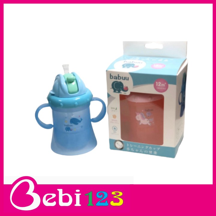 Bình nước ống hút bật nắp tay cầm Baby Babuu Nhật Bản 180ml cho bé