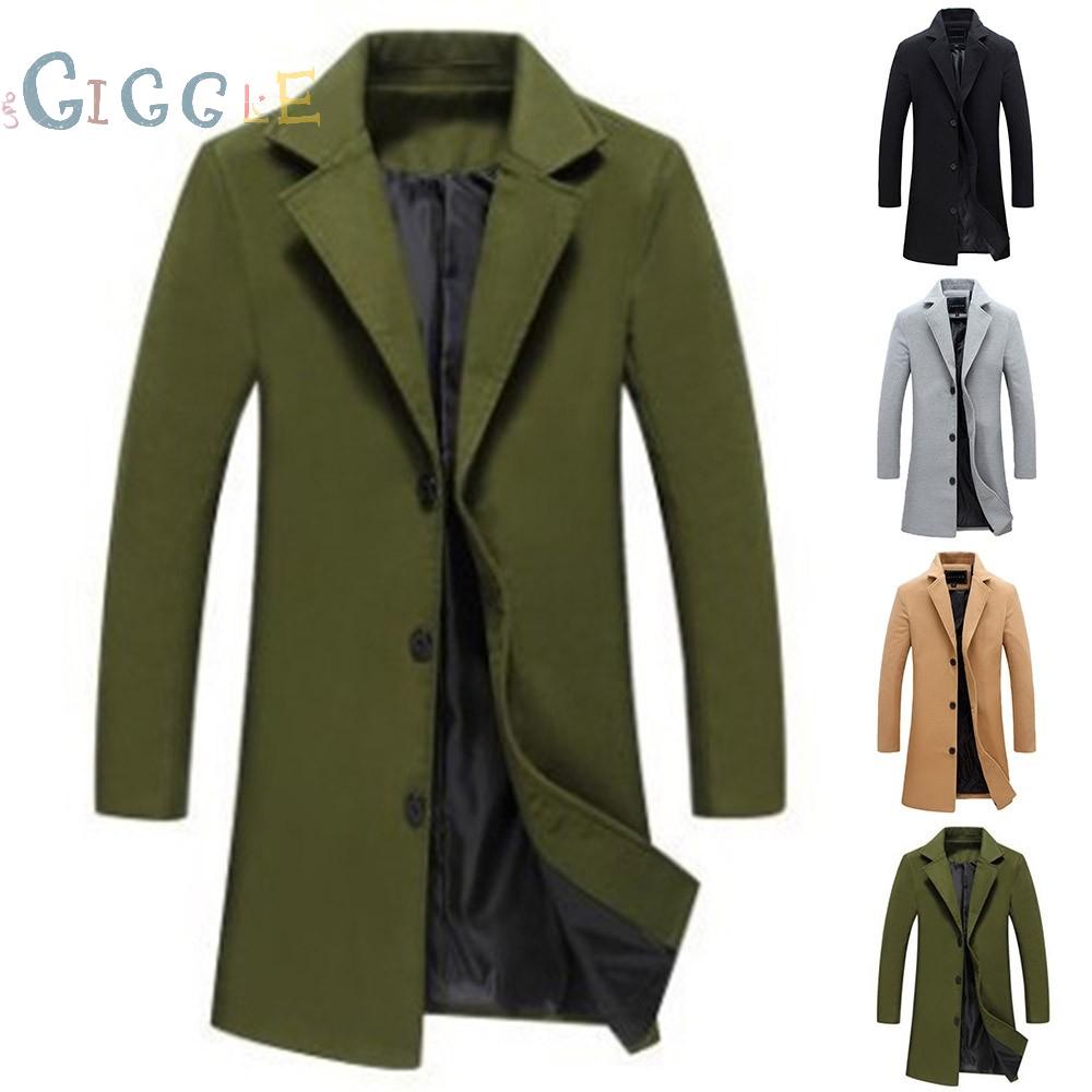 Men Single Breasted Slim Long Suit Jacket Trench Coat Overcoat Warm Outwear