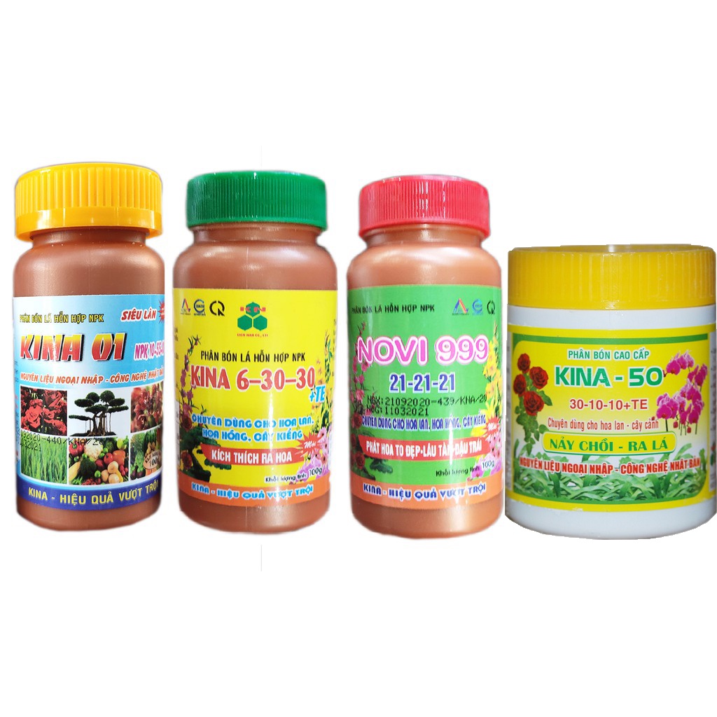 Phân bón lá KINA NPK 30-10-10 +TE, 10-55-10/ NPK 21-21-21, 6-30-30+TE hủ 100g phát triển toàn diện c