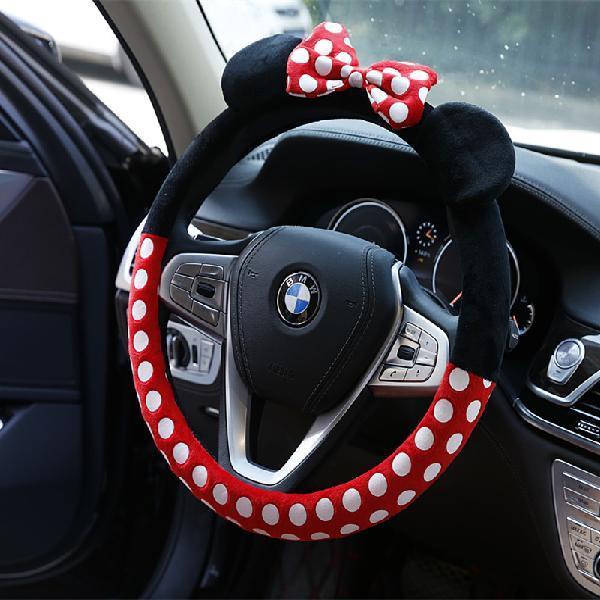 Vỏ Bọc Vô Lăng Xe Hơi Mùa Đông Bằng Vải Bông Ngắn Không Trượt Màu Hồng Họa Tiết Hoạt Hình Dễ Thương Thông Dụng