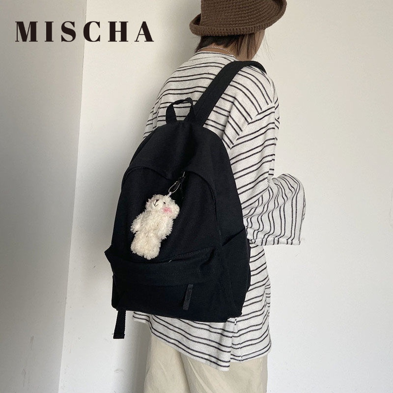 MISCHA Ba Lô Đi Học Vải canvas Màu Trơn Sức Chứa Lớn Thời Trang