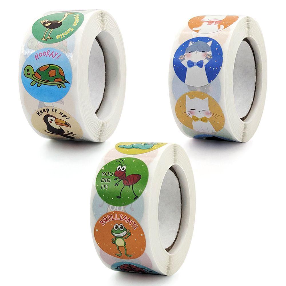 DORAW 500 PCS/Roll Animals Teacher Reward Stickers Students Games Self-Adhesive Stationery Labels|Decor Labels Study Supplies Gifts Accessories For Kids Children Kindergarten School