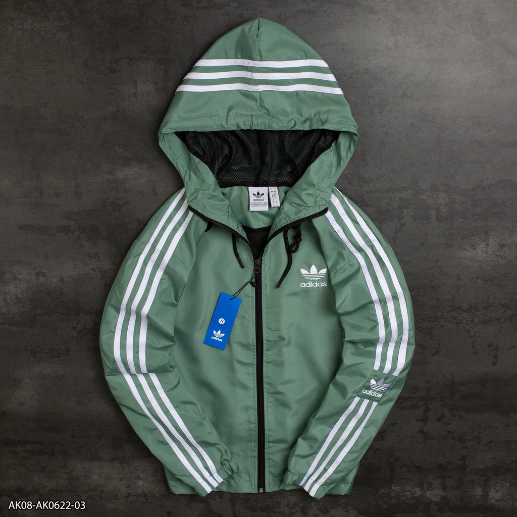 Áo khoác gió Adidas viền 3 sọc dài có mũ AK08 - áo khoác nam VNXK