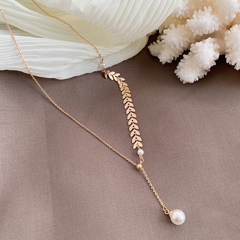 Korean Temperament Simple Wheat Ear Pearl Tassel Necklace Personality Cold Wind Adjustable Net Red Clavicle Chain Pendant