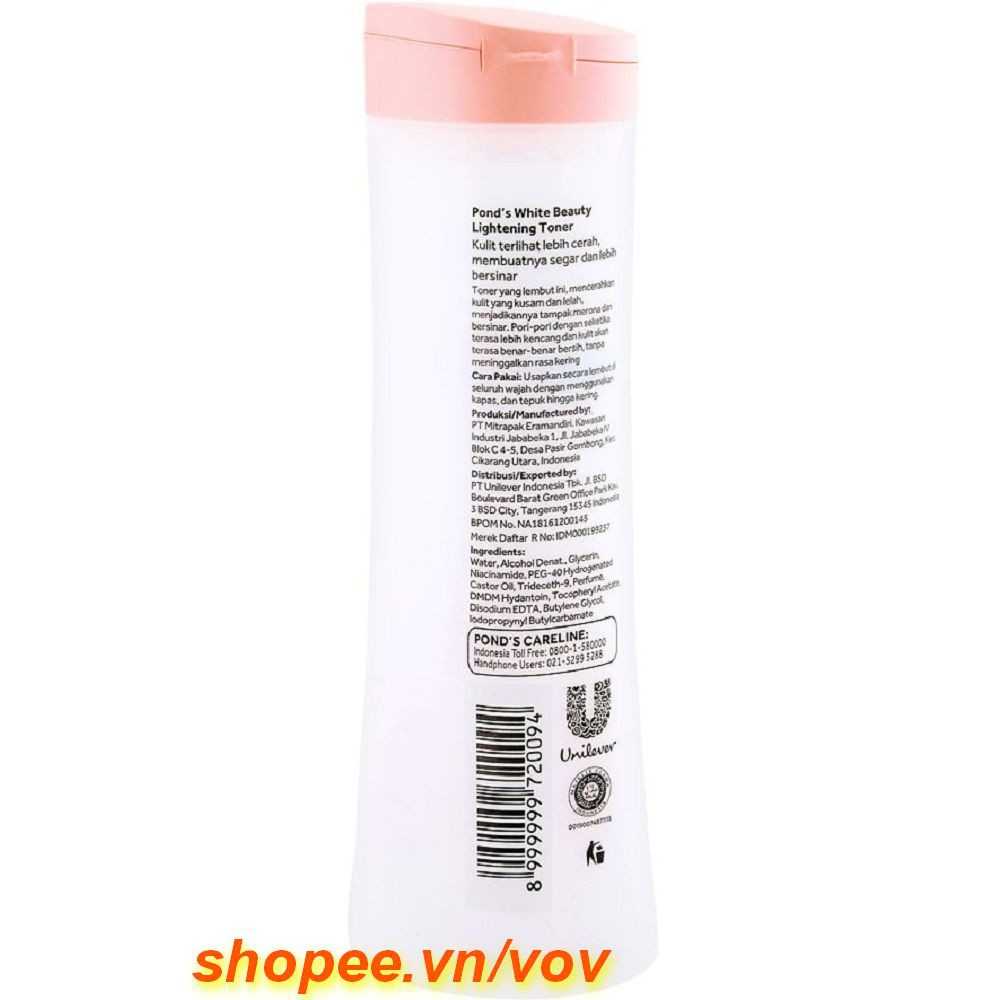Nước hoa hồng dưỡng trắng da Ponds Bright Beauty Lightening Toner 150ml 100% chính hãng, vov cung cấp và bảo trợ
