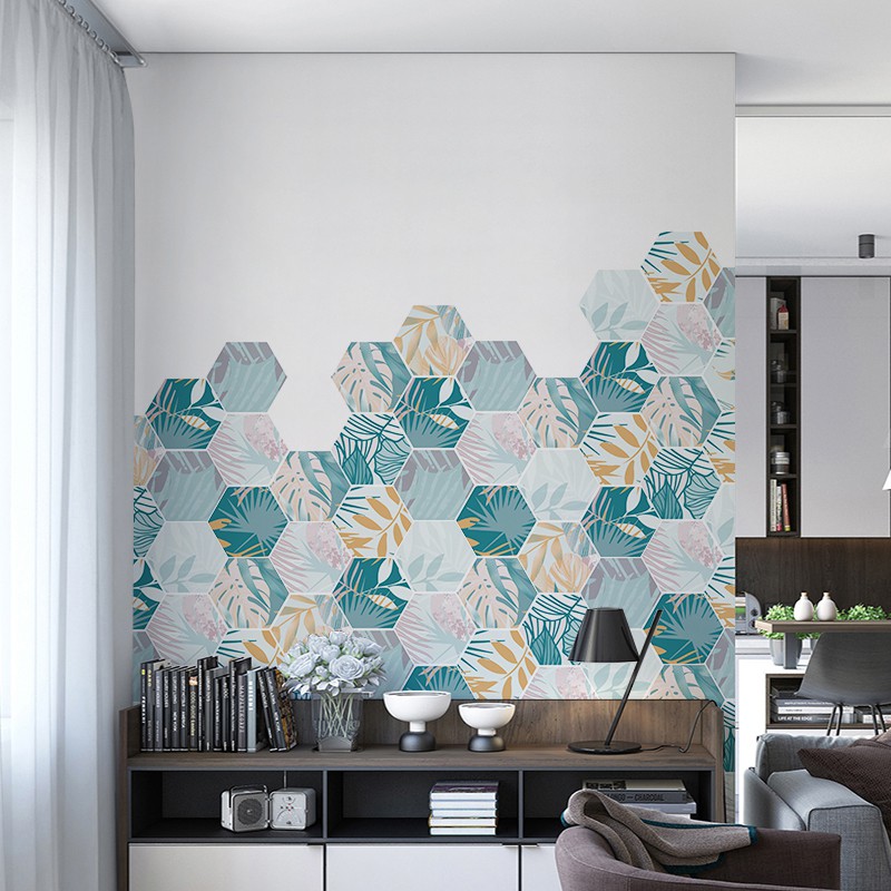 [20*23cm*10p]Anti-slip and wear-resistant floor stickers Hexagonal self-adhesive wall stickers Living room bathroom kitchen waterproof background wall decorative tile stickers Waist line wall renovation stickers Hexagonal mosaic wall stickers（LD001-006）