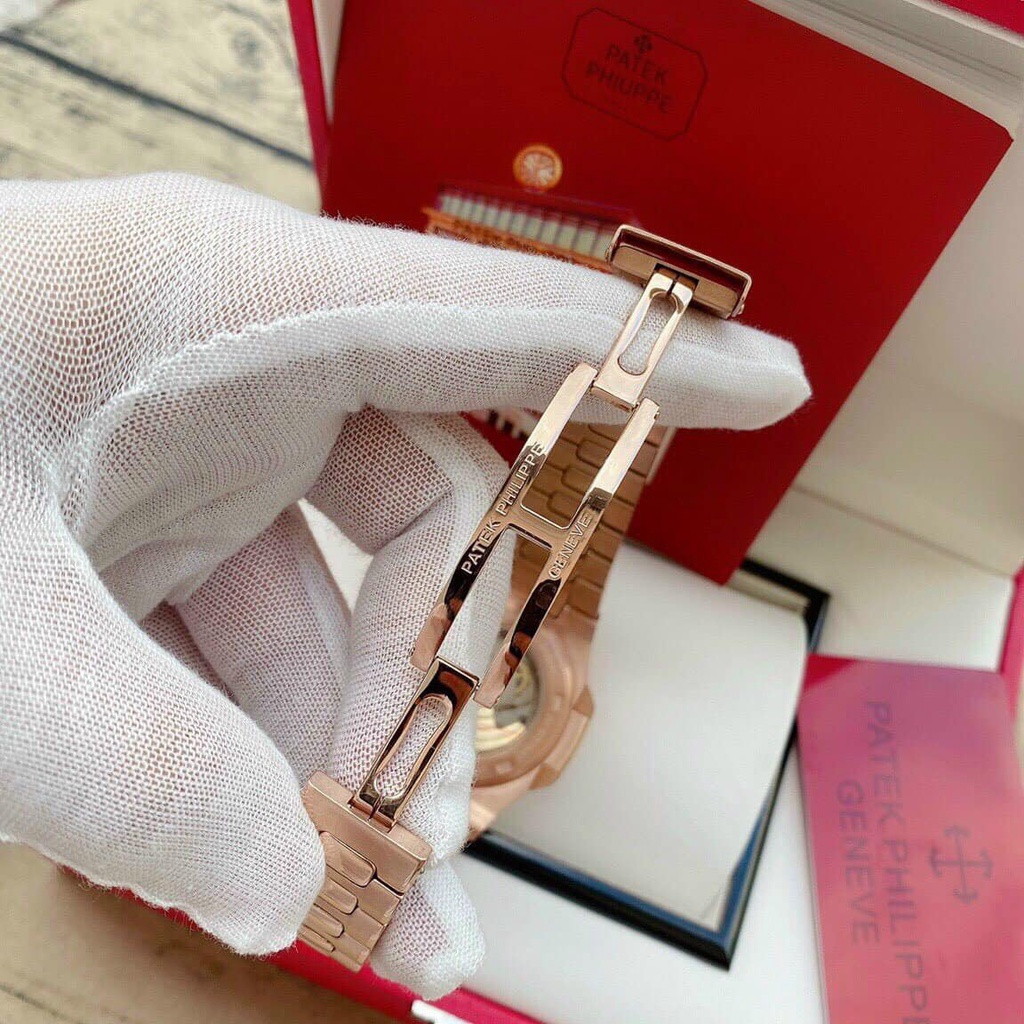 Đồng hồ Nam Ptk vuông 3kim 1 lịch máy nhật chạy cơ Automatic size 40mm vỏ vàng hồng nhiều màu dây kim loại