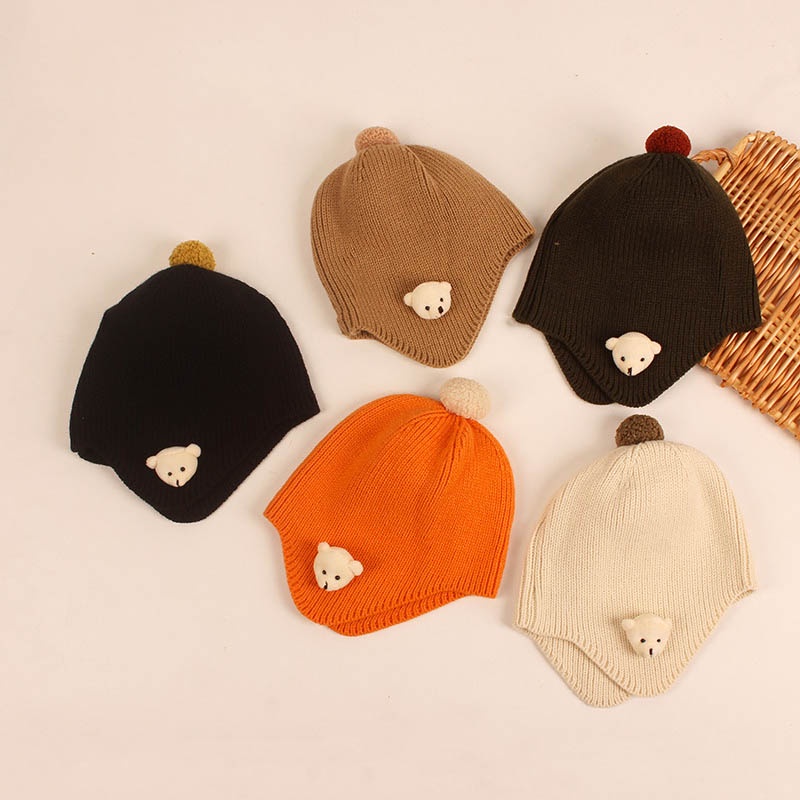 Mũ beanie họa tiết gấu 3D đáng yêu bảo vệ tai cho bé 1-4 tuổi