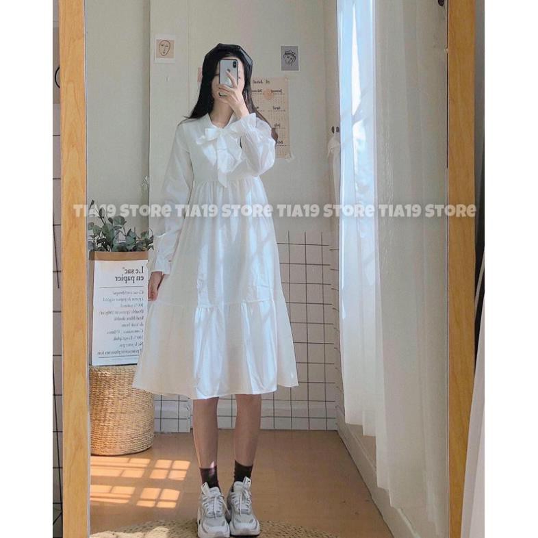 [Rẻ Vô Địch] Váy Babydoll Trắng Nơ Ngực 🦋 Đầm Nữ Tay Bồng Dáng Suông 🦋