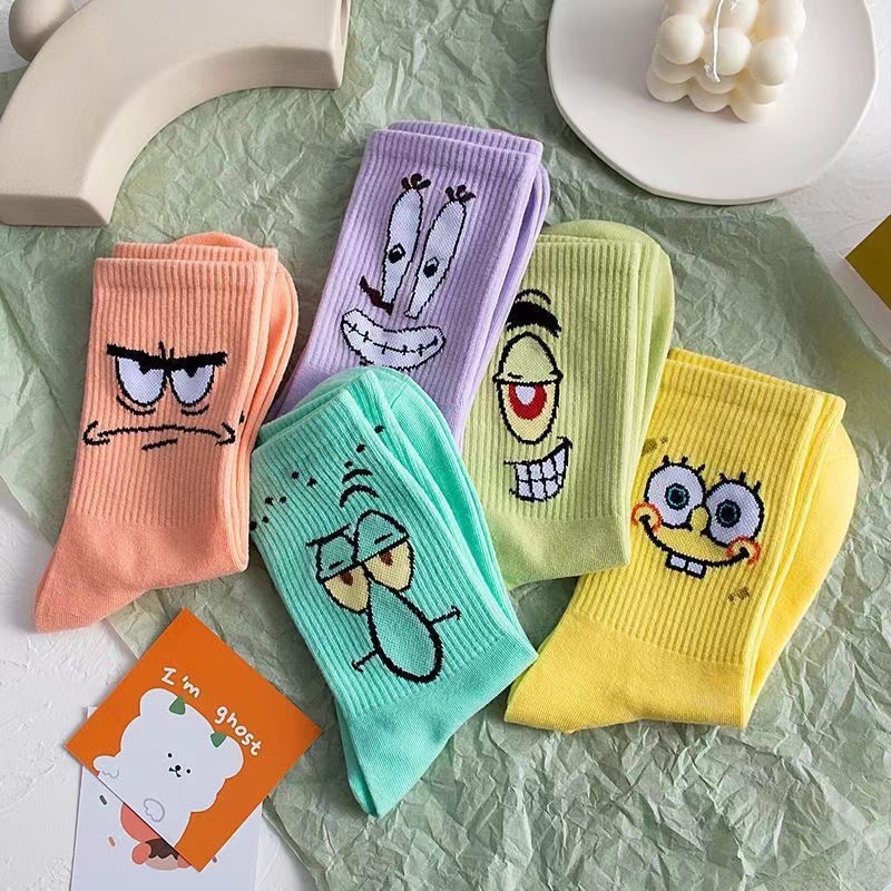 Vớ cotton in hình hoạt hình SpongeBob phong cách Harukuju thời trang