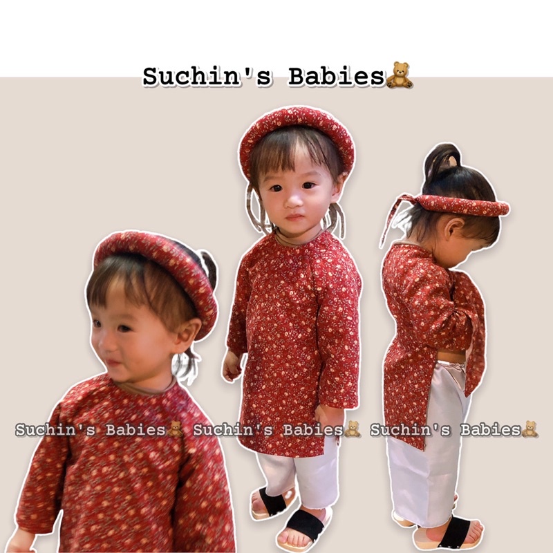 Áo dài nhung tăm cho bé gái Suchin