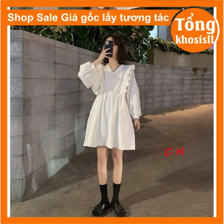 Váy nữ Babydoll cánh dơi bèo ,kiểu dáng hàn quốc,2 màu đen,trắng vintage có kèm lót trong freesize có hai màu đen trắng