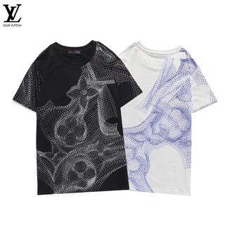 【Ready Stock】  LOUIS  VUITTON  T-Shirt Round Neck Lengan Pendek Katun, Ada Ukuran Besar C09516