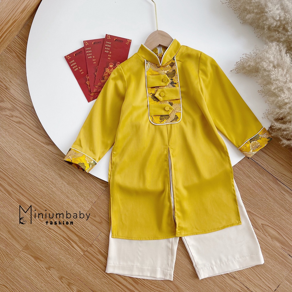 Set áo dài tết đoàn viên cho bé Minium, Bộ áo dài trẻ em mới nhất 2022,miniumbabyfashion AD1134