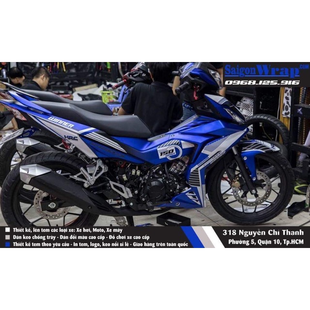 Tem chê Winner 150 HRC Trắng-Xanh