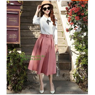 CHÂN VÁY XẾP LY KÈM BELT