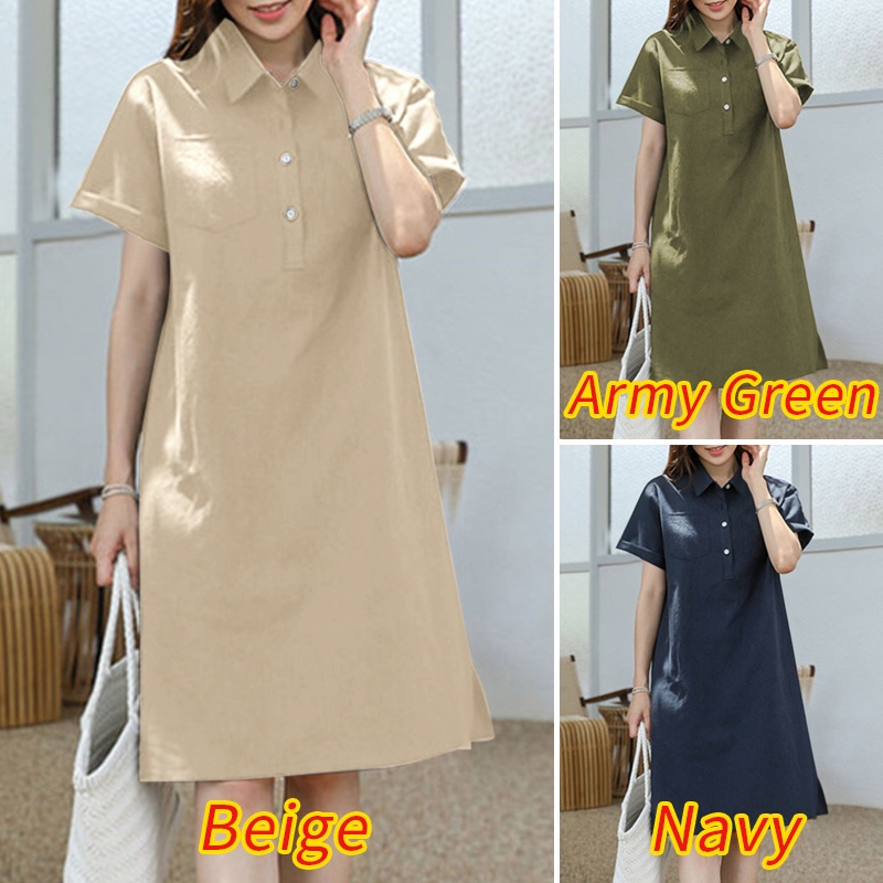 Đầm ZANZEA dáng rộng cổ bẻ ngắn tay thời trang cho nữ