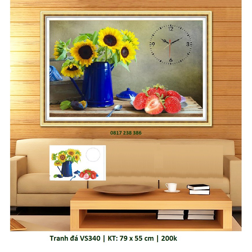Tranh đính đá đồng hồ hoa hướng dương VS340 (79 x 55 cm)