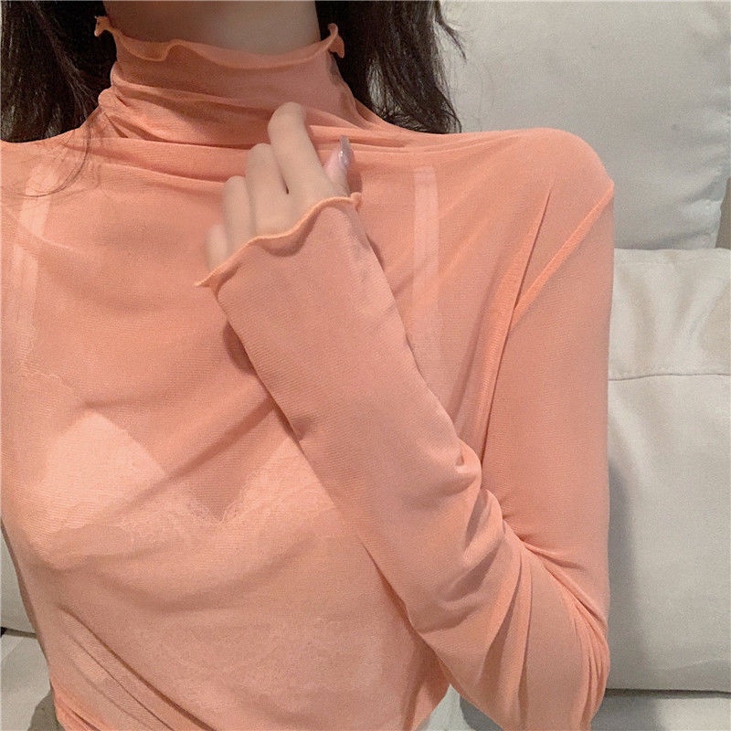 Áo lưới cổ cao màu sắc kẹo ngọt thân thiện với làn da thời trang mùa thu cho nữ 2021 | BigBuy360 - bigbuy360.vn