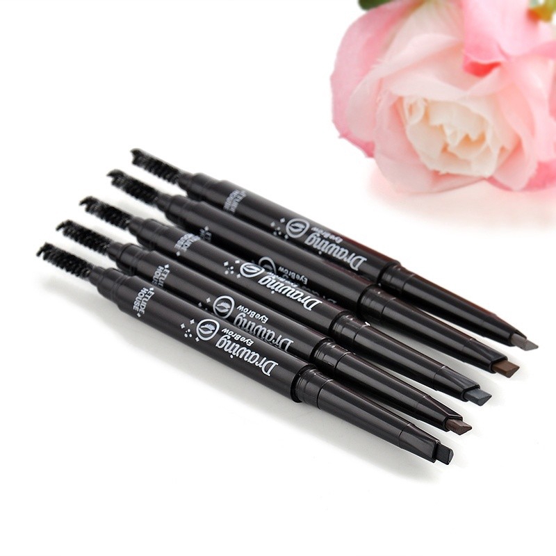 [Hàng mới về] Bút kẻ lông mày chống thấm nước có đầu cọ chải với khuôn kẻ mắt tiện dụng