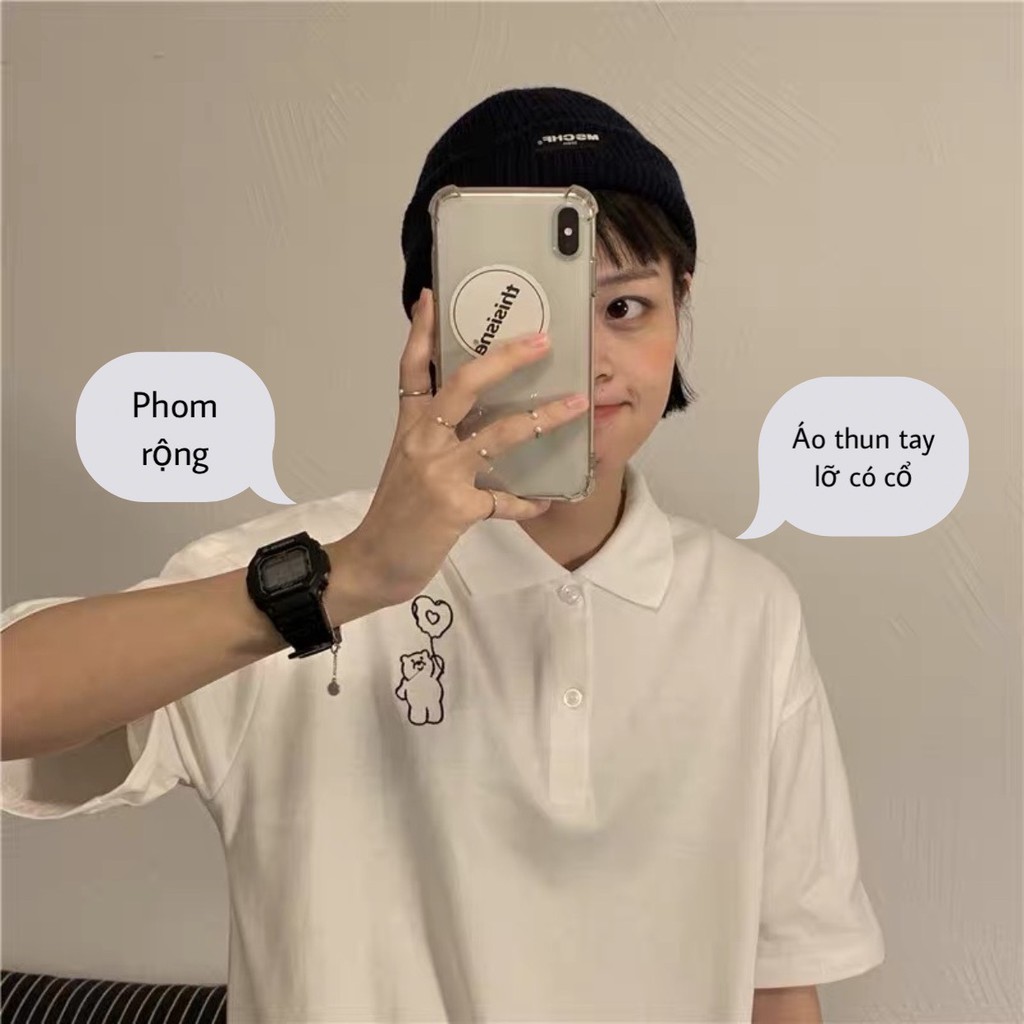 Áo Polo Unisex , Áo Thun Có Cổ Màu Trắng Ulzzang Freesize