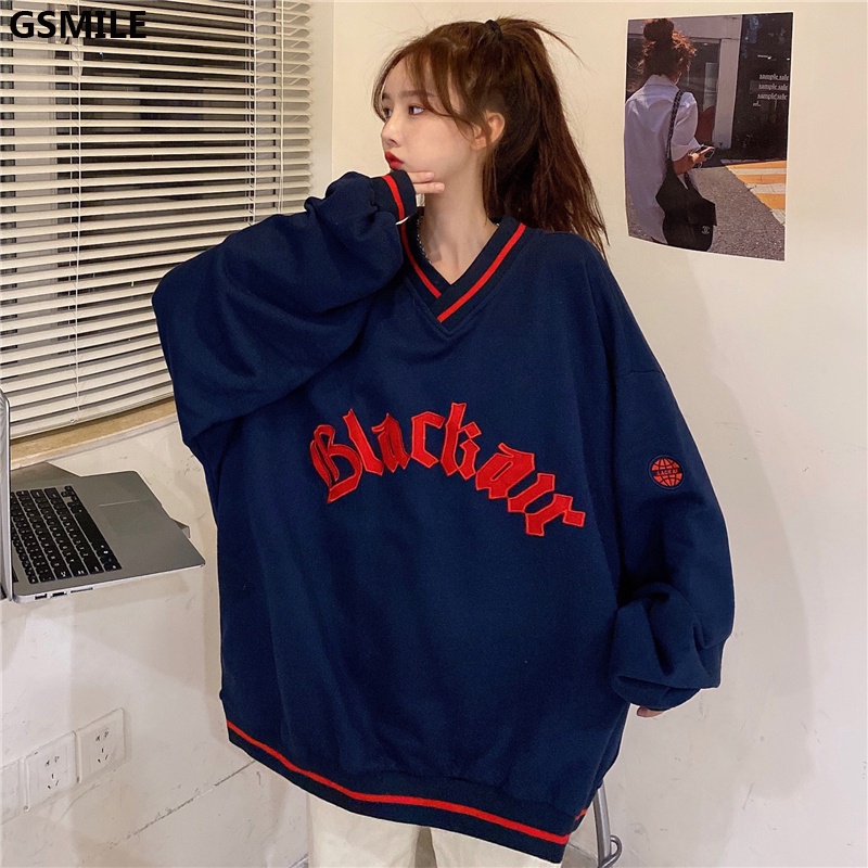 Áo Sweater Thêu Bảng Chữ Cái Blackair Cổ V