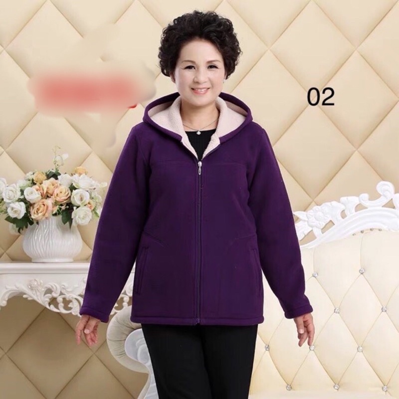 Áo khoác nỉ lông cừu trung niên sẵn màu tím xl
