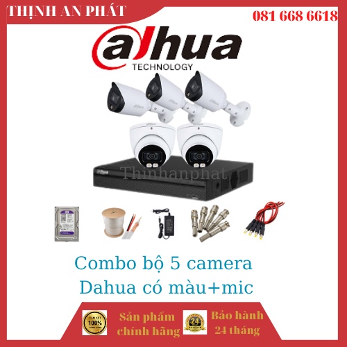 Combo bộ 5 camera Dahua có màu ban đêm,hàng chính hãng- Tích hợp thu âm 24/24
