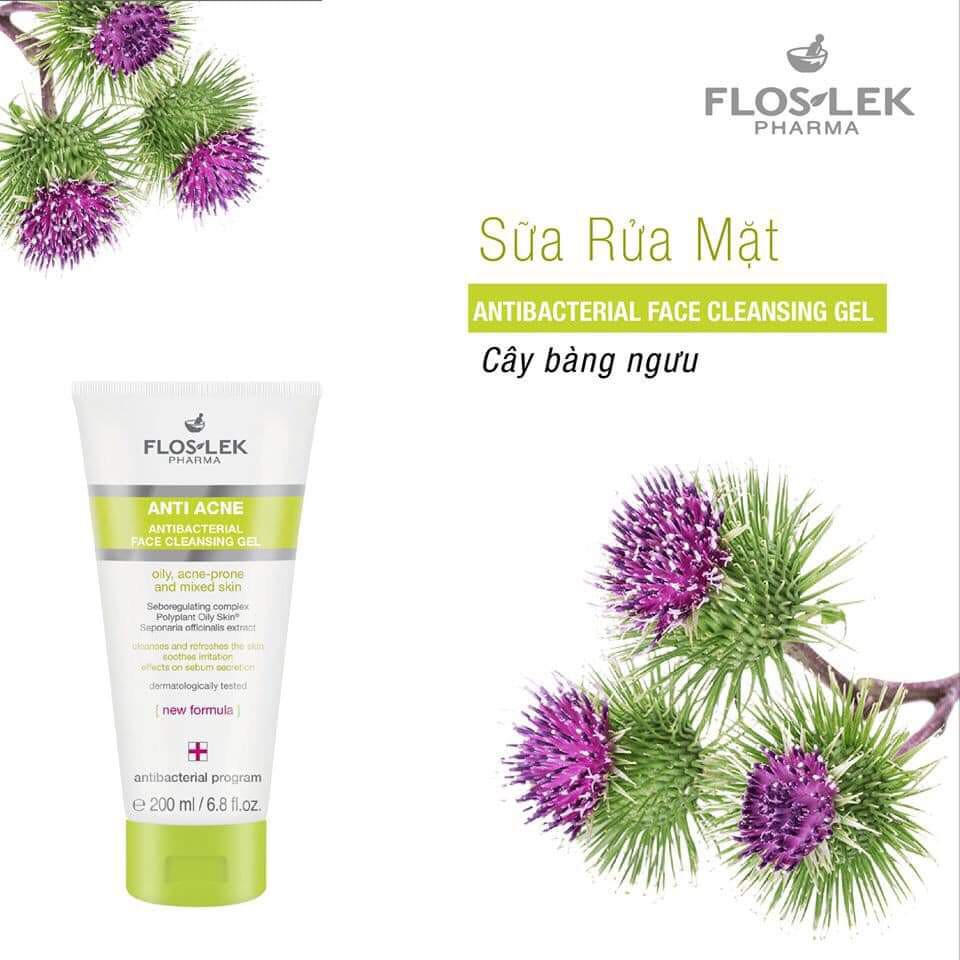 Sữa Rửa Mặt Floslek Dạng Gel Cho Da Nhờn Mụn Anti Acne Bacterial Face Cleansing Gel 125ml-200ml