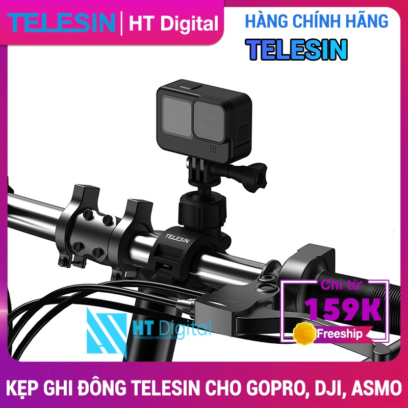 Kẹp Ghi Đông Telesin Cho GoPro, Sjcam, Yi Action, Osmo Action, Điện Thoại Trên xe đạp, xe máy, mô tô (Hàng Chính Hãng)