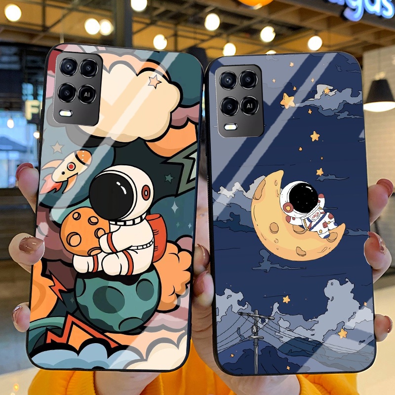 Ốp Lưng OPPO A54, A55 Ốp kính bóng cao cấp Phi Hành Gia