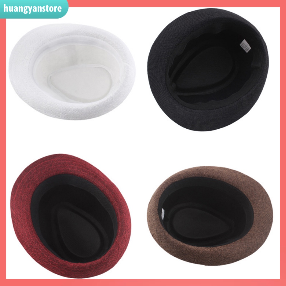 HY| Men Solid Color Wide Brim Fedora Felt Hat Panama Cap Boater Summer Beach Sunhat