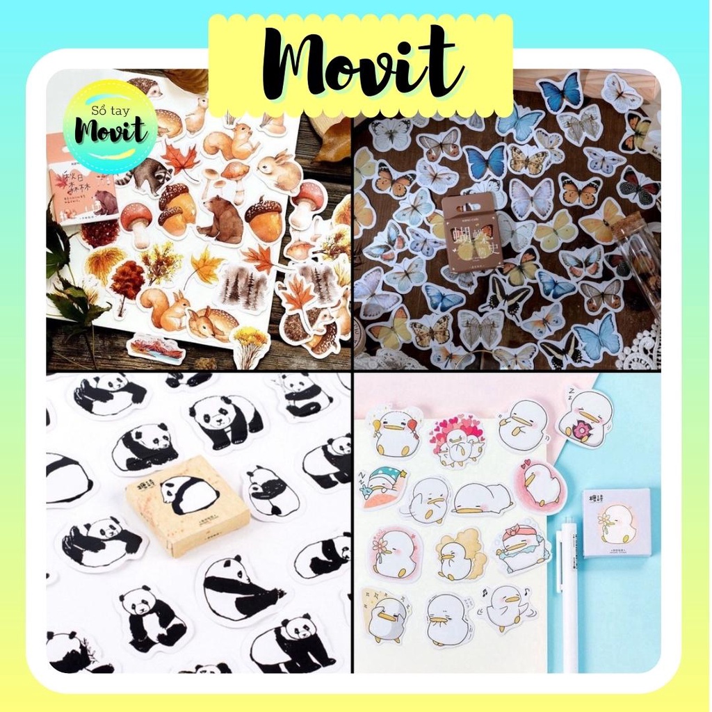 Bộ 45 sticker hình con vật trang trí sổ tay