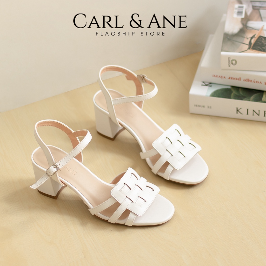 Carl & Ane - Giày sandal cao gót mũi hở phối quai đan cao 5cm màu đen_ CS013