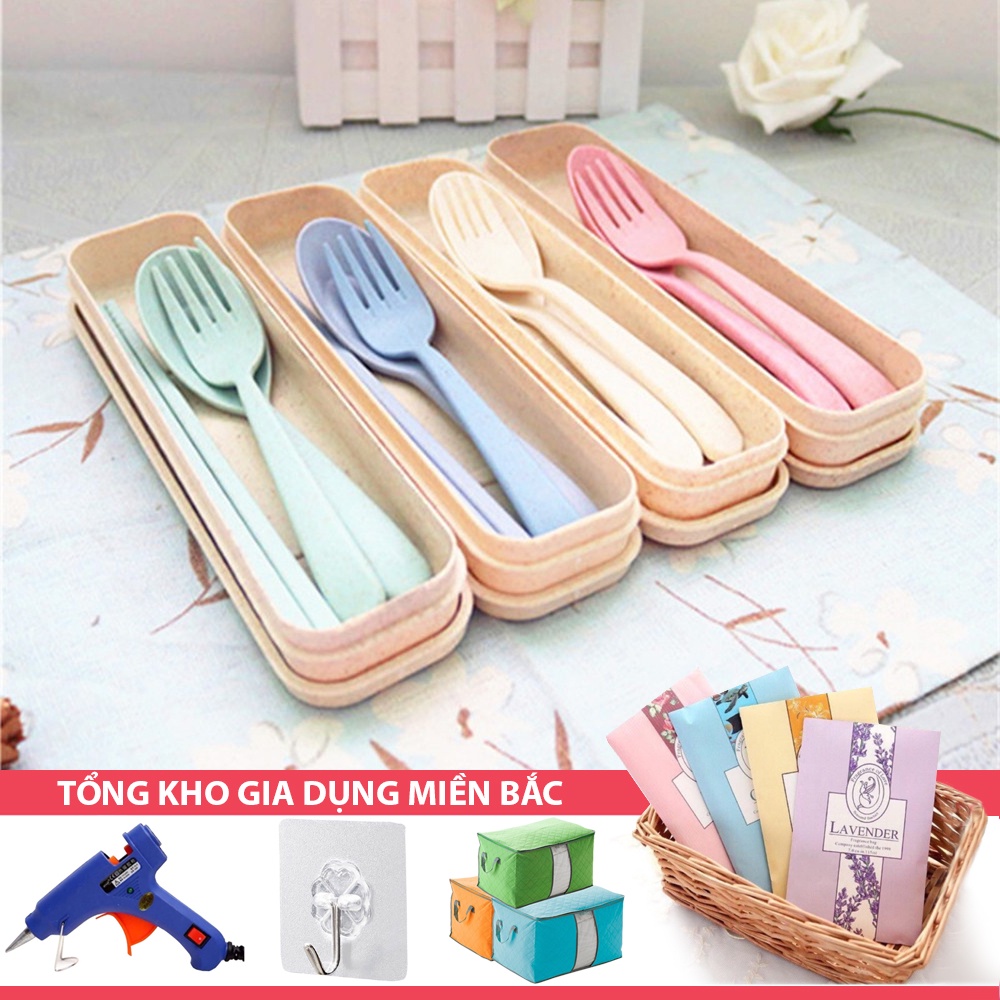 [Tổng Kho Sỉ]  Bán Sỉ Bộ Thìa Đũa Dĩa LÚA MẠCH Ăn Trưa Văn Phòng - Bộ Muỗm Nĩa Cá Nhân (Có Hộp Giấy Đẹp Làm Quà Tặng)