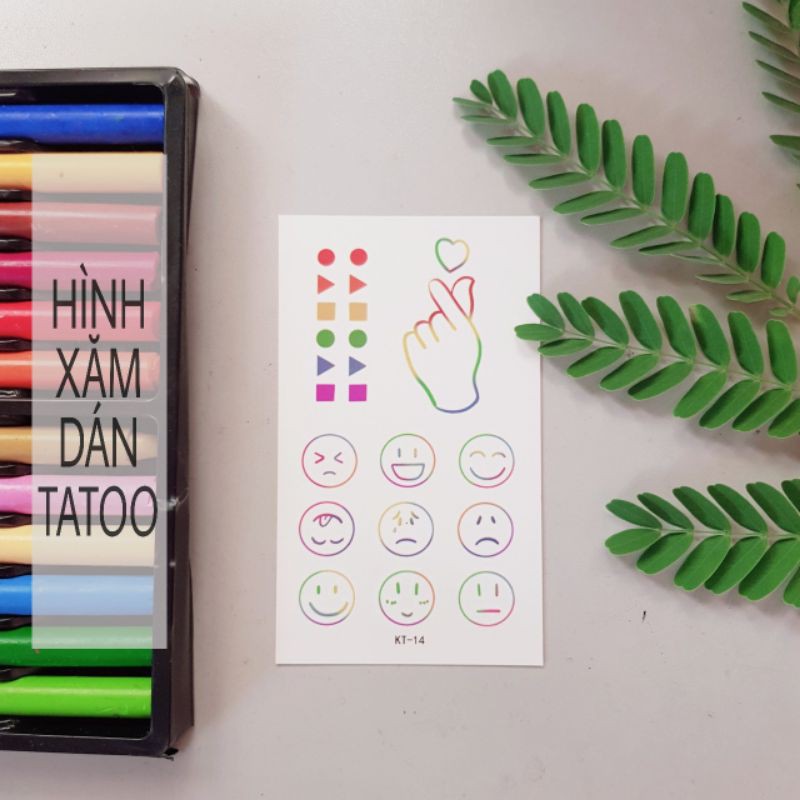 Hình xăm nhí icon mặt cười color kt14. Xăm dán tatoo mini tạm thời, size <10x6cm