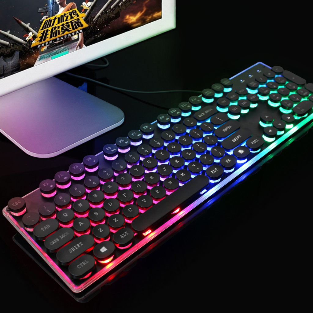 Bàn Phím Cơ Gaming 104 Phím Tròn Gắn Đèn Led Độc Đáo Tiện Dụng