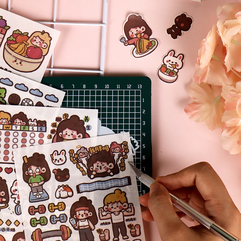 1 Gói  Sticker Dán Trang Trí Sổ Tay DIY Hình Cô Gái Hoạt Hình Dễ Thương Xinh Xắn