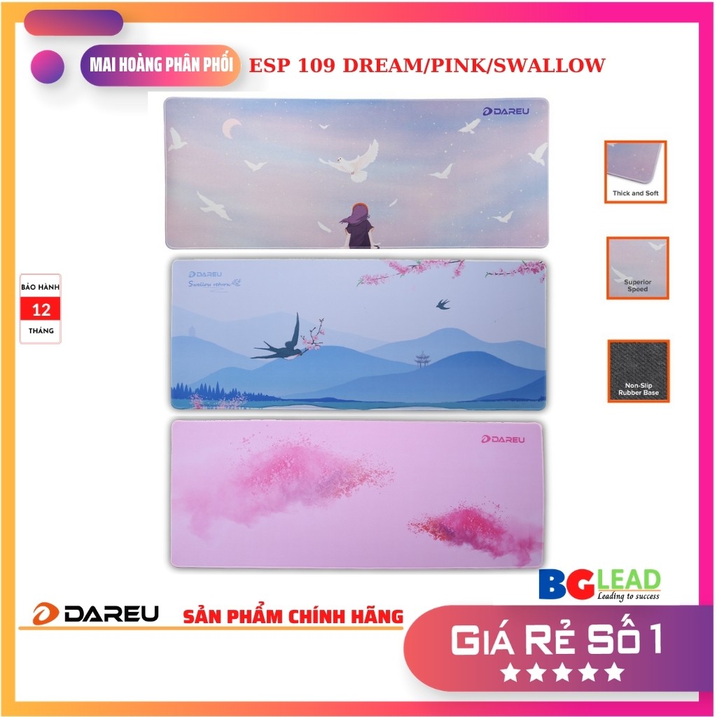 Bàn di chuột cỡ lớn DAREU ESP 109 DREAM|PINK|SWALLOW kích thước 900x350x3