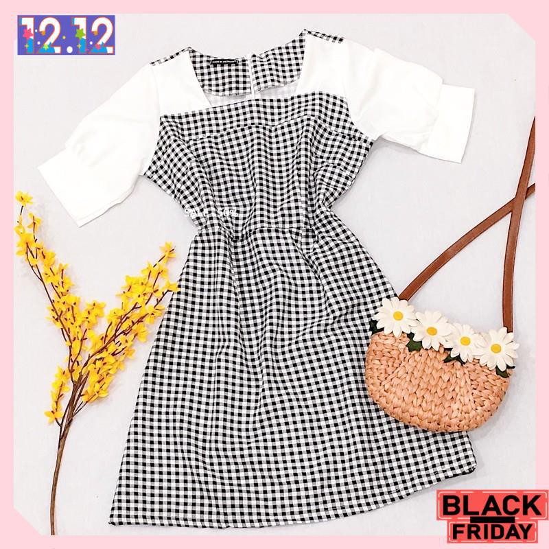 [HÀNG CAO CẤP] Đầm nữ Caro tay phồng | BigBuy360 - bigbuy360.vn