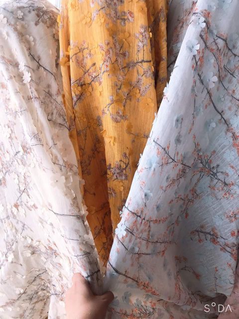 Vải tơ xước hoa đào 3d