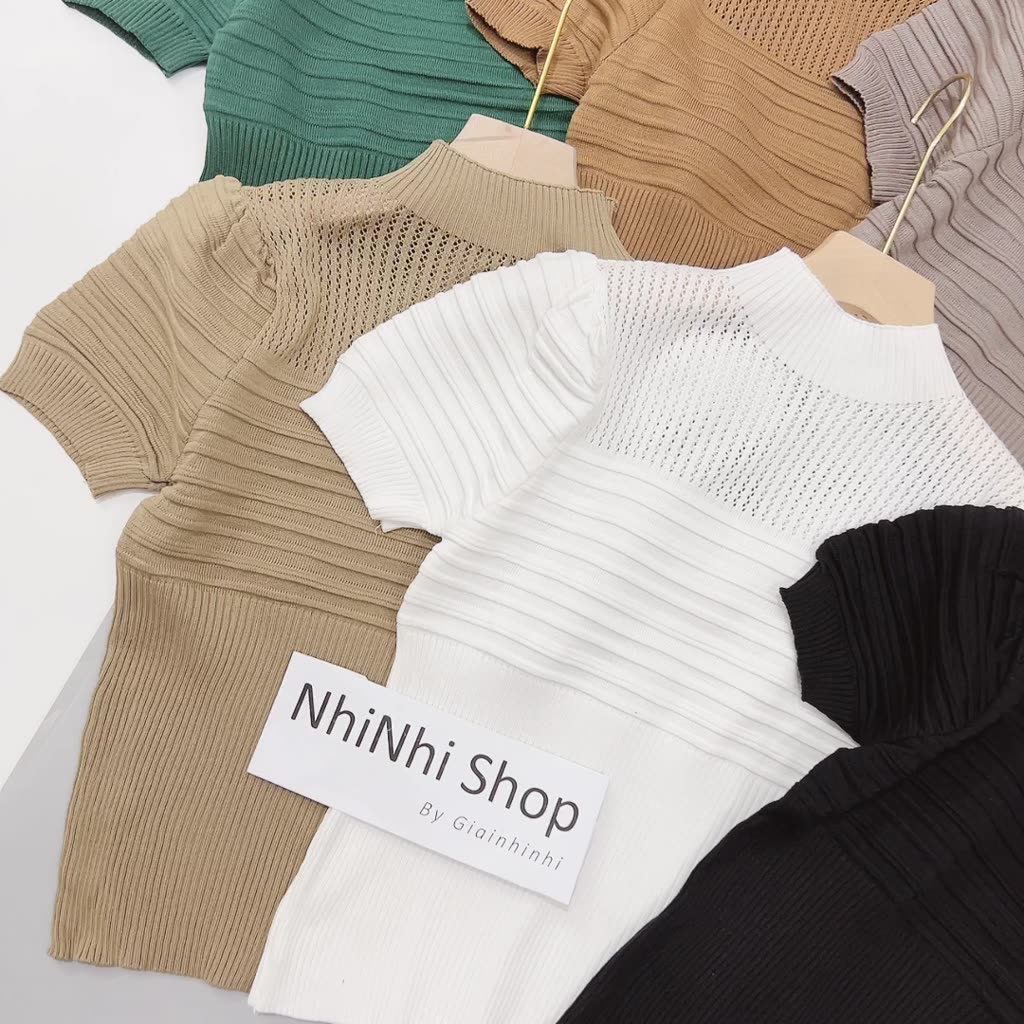 Áo len tay bồng cộc tay cổ cao 3P, Áo kiểu cổ cao ngắn tay AL7720 - NhiNhi Shop | BigBuy360 - bigbuy360.vn