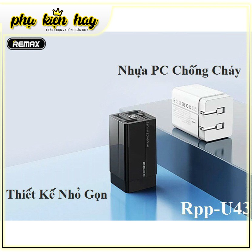 Cốc sạc Củ sạc REMAX RP-U43 nhanh 4 cổng CHỐNG CHÁY NỔ 3.4A - SẠC NHANH Quick Charge 3.4A