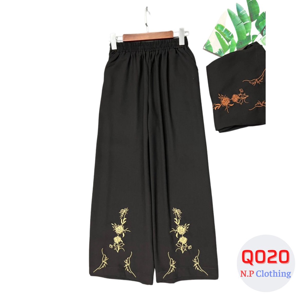 Quần Trung Niên Q010, Mẫu Quần Dài Nữ Thêu Hoa Trung Niên Ống Rộng Thoải Mái, Thời Trang Trung Niên