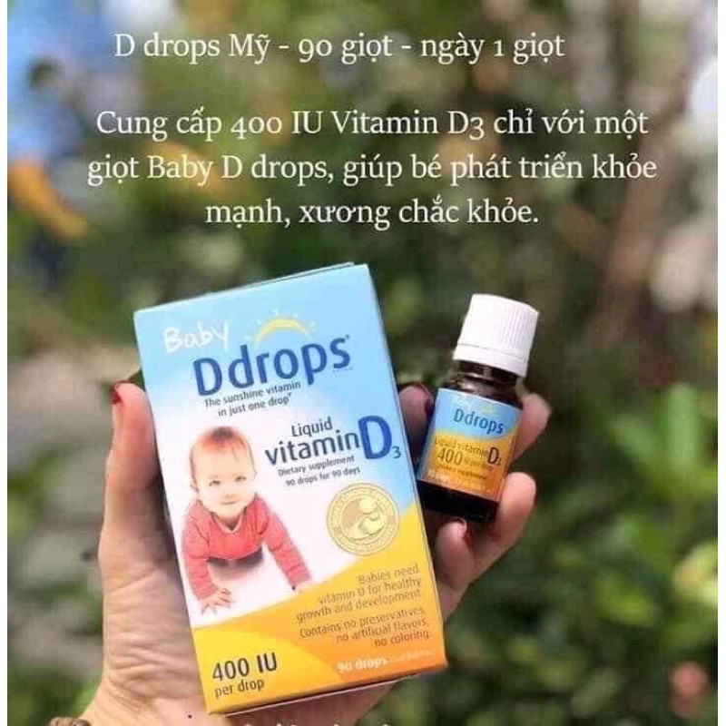 Baby Ddrops Vitamin D3 400 IU 90 giọt của Mỹ ( Combo 2 gói kẹo canxi)