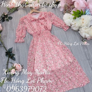 Đầm maxi hoa nhí cột nơ (hình thật - video)