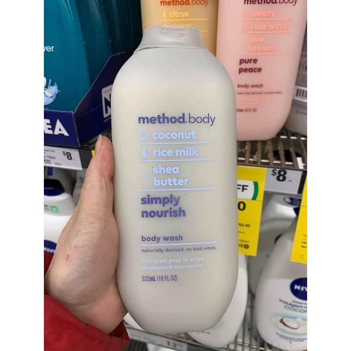 Sữa tắm Method Body Wash Simply Nourish hương dừa và sữa gạo 532ml