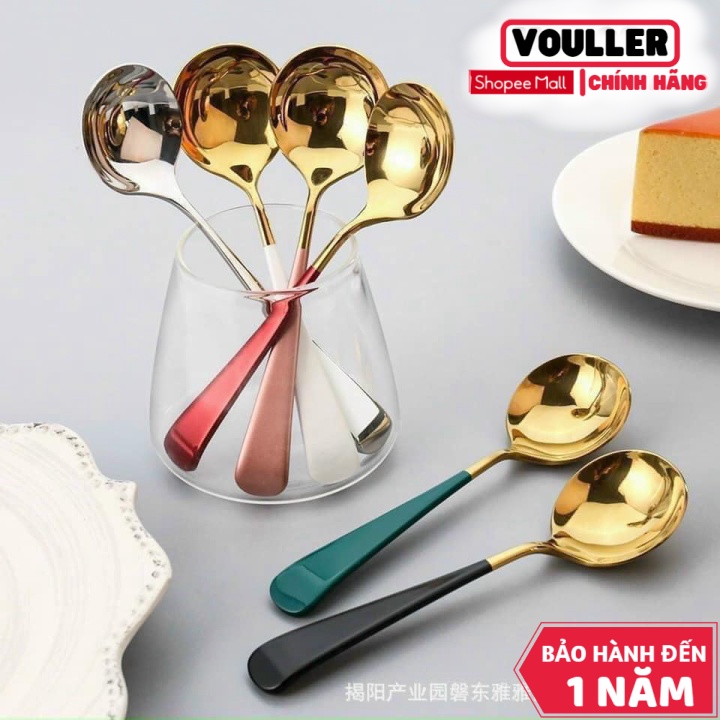 Set 5 Thìa Vouller Inox Mạ Vàng Sang Trọng- Muỗng Cà Phê Hình Tròn, Muỗng Múc Kem Muỗng Cà Phê Bằng Thép Không Gỉ