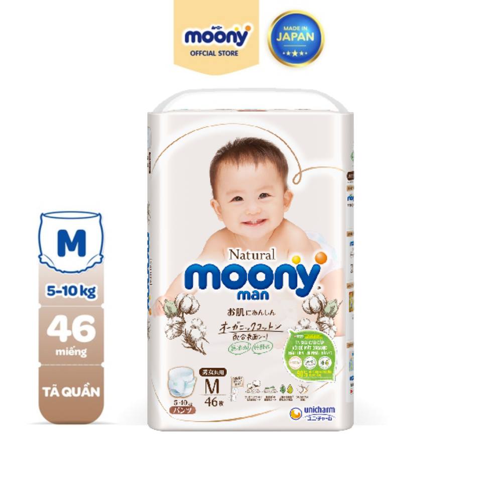 Tã quần Moony Natural siêu cao cấp M46/L36/Xl32